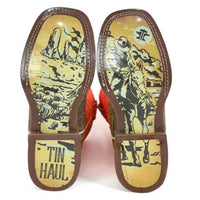 Tin Haul Neon Thunder / Desert Rider Sole (Orange) - Little Kids/Big Kids Leather Cowboy Boots
