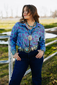Denim Rose Button Up