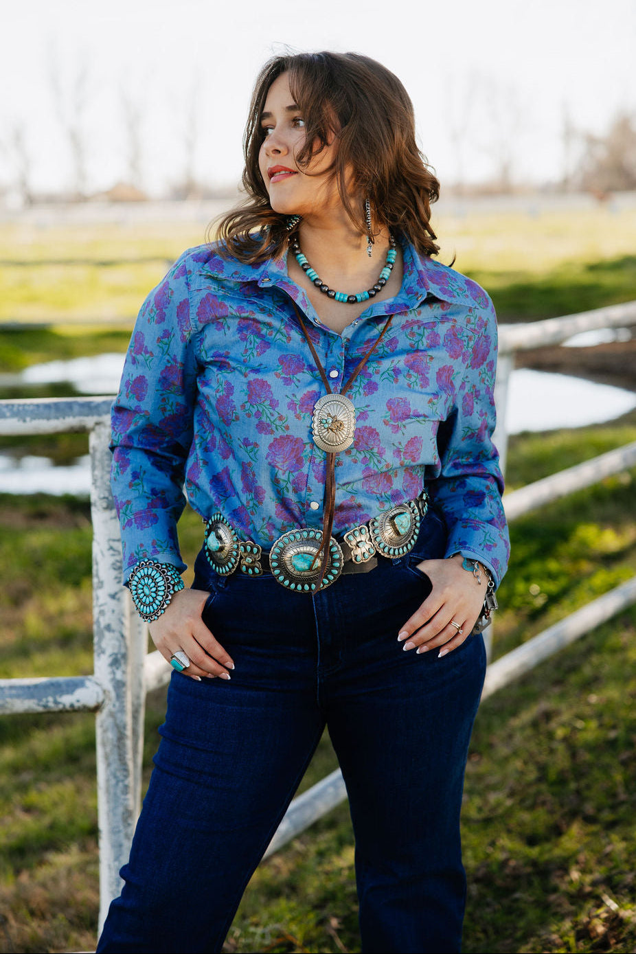 Denim Rose Button Up