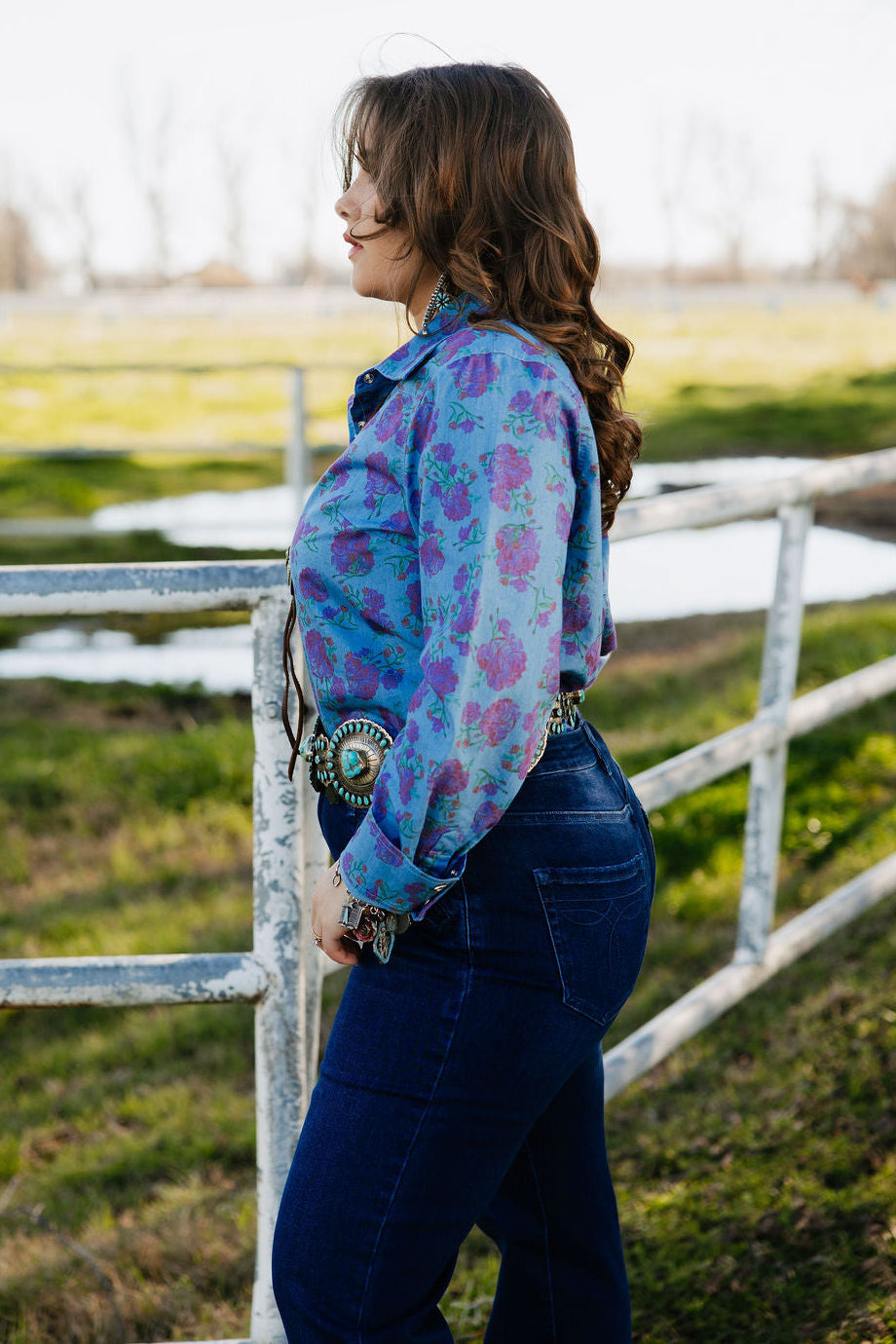 Denim Rose Button Up