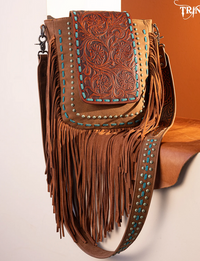 Trinity Ranch Floral Tooled Concealed Carry Crossbody Bag - Brown
