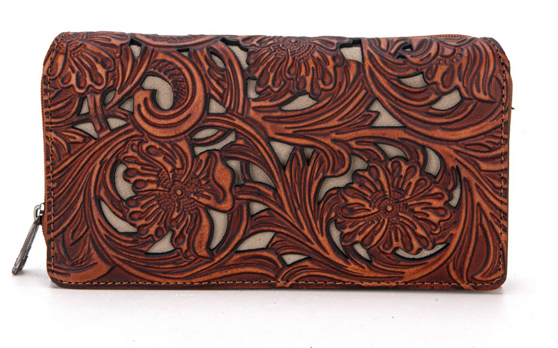 Trinity Ranch Floral Tooled Collection Wallet -Brown