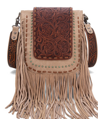 Trinity Ranch Floral Tooled Concealed Carry Crossbody Bag - Tan
