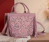 Trinity Ranch Floral Tooled Fringe Concealed Carry Tote/Crossbody - Pink
