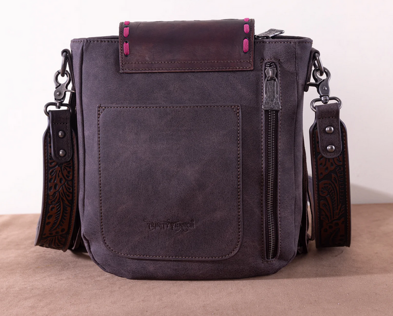 Trinity Ranch Floral Tooled Concealed Carry Crossbody Bag - Coffee
