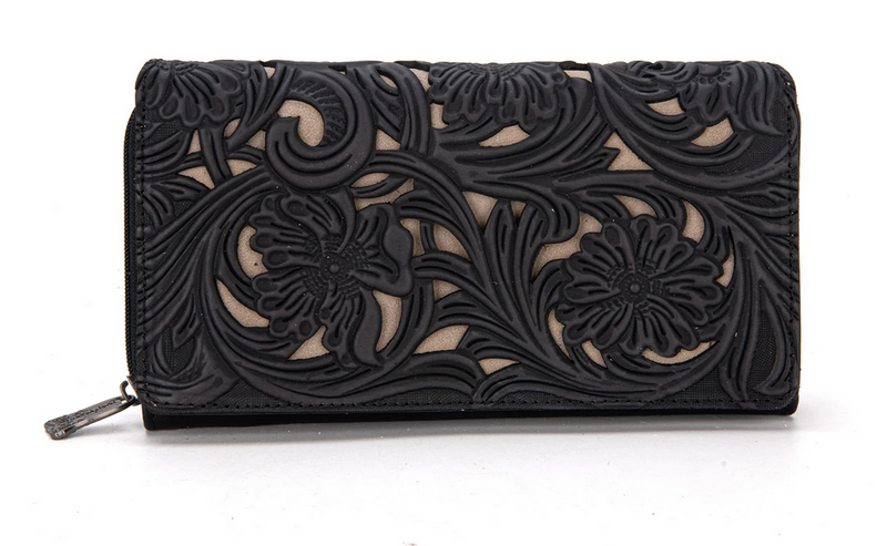 Trinity Ranch Floral Tooled Collection Wallet -Black