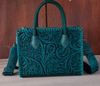 Montana West Embossed Floral Tote/Crossbody - Turquoise