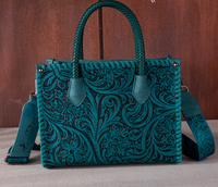Montana West Embossed Floral Tote/Crossbody - Turquoise