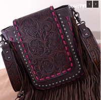 Trinity Ranch Floral Tooled Concealed Carry Crossbody Bag - Coffee