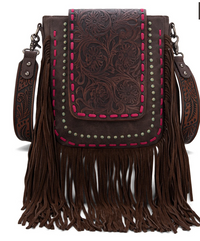 Trinity Ranch Floral Tooled Concealed Carry Crossbody Bag - Coffee